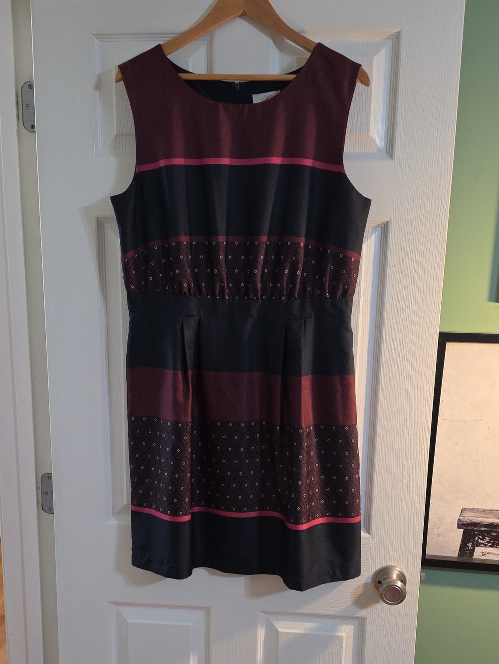 LOFT Sleeveless Midi Dress in Black and Burgundy with Pink Accents
